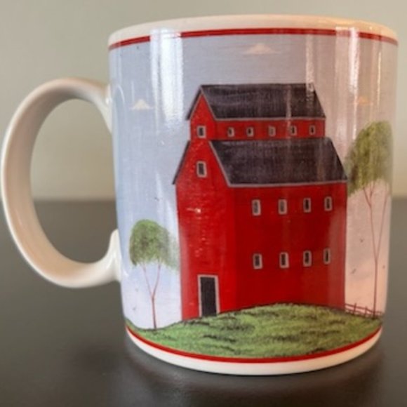 Set of 2 Warren Kimble RED BARNS 1998 Folk Art Coffee Mugs ~ Sakura ~ Americana - Picture 2 of 10